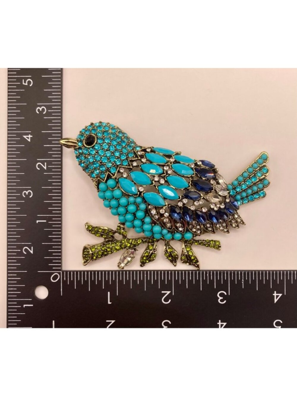 Rhinestone-Studded Blue Bird Brooch Pin -52B - Picture 6 of 6